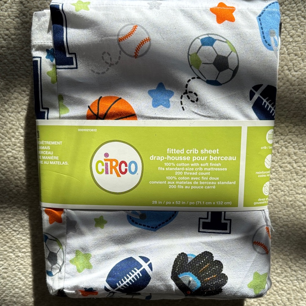 Circo White Crib Sheet with Sports Design